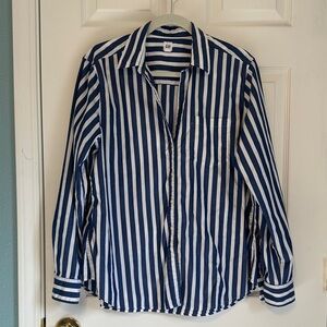 GAP Blue and White Striped women’s button down cotton shirt size XL